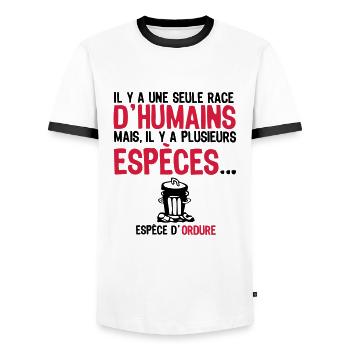 seule race humain espece ordure humour insulte - T-shirt contrasté Homme - blanc/noir - Devant - AI Model Female 172 light (172cm) & AI Model Male 178 dark (178cm)