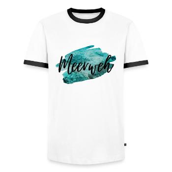Meerweh - Männer Kontrast-T-Shirt - Weiß/Schwarz - Vorne - AI Model Female 172 light (172cm) & AI Model Male 178 dark (178cm)