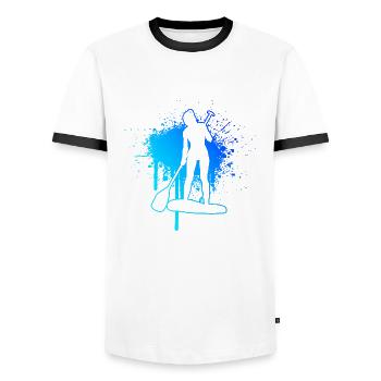 Standup Paddle Men's Standup Paddleboard - Men's Ringer Shirt - white/black - Front - AI Model Female 172 light (172cm) & AI Model Male 178 dark (178cm)