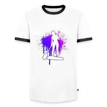 Stand up Paddling Board Sup Standup Paddle - Men's Ringer Shirt - white/black - Front - AI Model Female 172 light (172cm) & AI Model Male 178 dark (178cm)