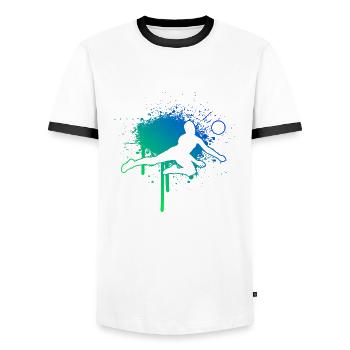 Joueurs de volleyball masculinJeux de volleyball féminin - T-shirt contrasté Homme - blanc/noir - Devant - AI Model Female 172 light (172cm) & AI Model Male 178 dark (178cm)