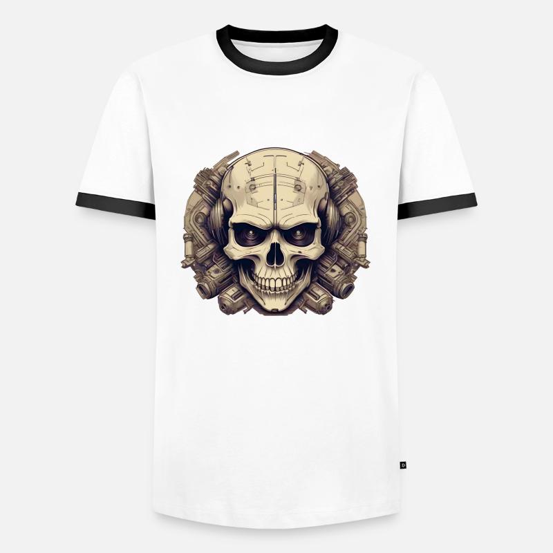 Bionic Schädel - Comic-Stil Logo - Männer Kontrast-T-Shirt - Weiß/Schwarz