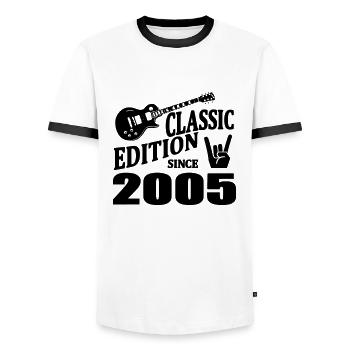 Classic edition since 2005 - Men's Ringer Shirt - white/black - Front - AI Model Female 172 light (172cm) & AI Model Male 178 dark (178cm)