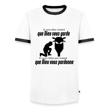 Que Dieu vous pardonne - T-shirt contrasté Homme - blanc/noir - Devant - AI Model Female 172 light (172cm) & AI Model Male 178 dark (178cm)