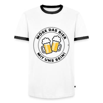 Möge Das Bier Mit Uns Sein! (Spruch / 3C / POS) - Männer Kontrast-T-Shirt - Weiß/Schwarz - Vorne - AI Model Female 172 light (172cm) & AI Model Male 178 dark (178cm)