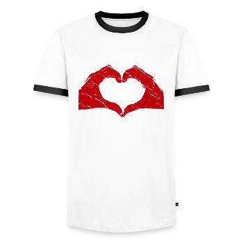 Hands Heart Love Love - Men's Ringer Shirt - white/black - Front - AI Model Female 172 light (172cm) & AI Model Male 178 dark (178cm)