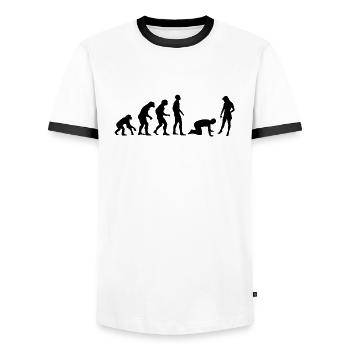 Evolution man - Men's Ringer Shirt - white/black - Front - AI Model Female 172 light (172cm) & AI Model Male 178 dark (178cm)