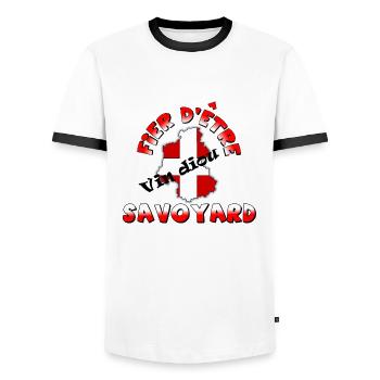 Fier d être savoyard 2 - T-shirt contrasté Homme - blanc/noir - Devant - AI Model Female 172 light (172cm) & AI Model Male 178 dark (178cm)