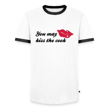 cook - Men's Ringer Shirt - white/black - Front - AI Model Female 172 light (172cm) & AI Model Male 178 dark (178cm)