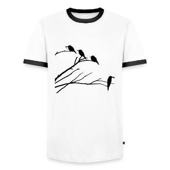 Birds on branch - Men's Ringer Shirt - white/black - Front - AI Model Female 172 light (172cm) & AI Model Male 178 dark (178cm)