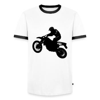 motocross - Men's Ringer Shirt - white/black - Front - AI Model Female 172 light (172cm) & AI Model Male 178 dark (178cm)
