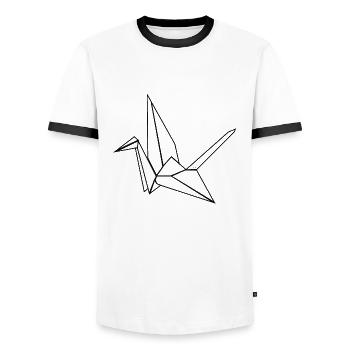 Origami crane - Men's Ringer Shirt - white/black - Front - AI Model Female 172 light (172cm) & AI Model Male 178 dark (178cm)