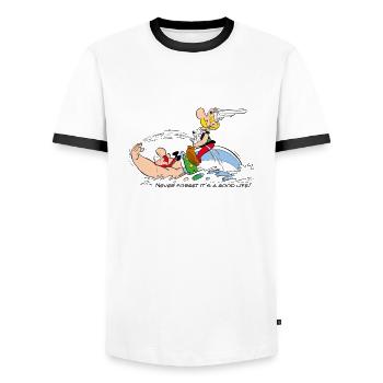Asterix Never Forget It s A Good Life - T-shirt contrasté Homme - blanc/noir - Devant - AI Model Female 172 light (172cm) & AI Model Male 178 dark (178cm)