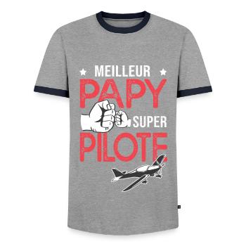 Cadeau papy meilleur papi pilote avion - T-shirt contrasté Homme - gris/marine  - Devant - AI Model Female 172 light (172cm) & AI Model Male 178 light (178cm)