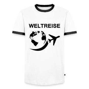 World travel - Men's Ringer Shirt - white/black - Front - AI Model Female 172 light (172cm) & AI Model Male 178 dark (178cm)