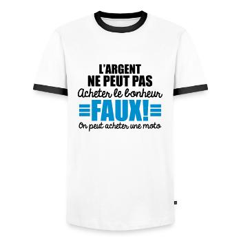on peut acheter une moto - T-shirt contrasté Homme - blanc/noir - Devant - AI Model Female 172 light (172cm) & AI Model Male 178 dark (178cm)