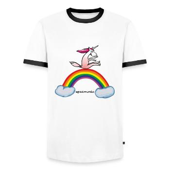 Unicorn on rainbow - Men's Ringer Shirt - white/black - Front - AI Model Female 172 light (172cm) & AI Model Male 178 dark (178cm)