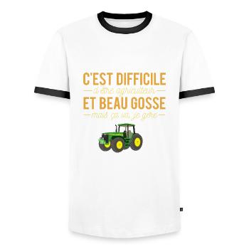 Agriculteur et beau gosse profession métier humour - T-shirt contrasté Homme - blanc/noir - Devant - AI Model Female 172 light (172cm) & AI Model Male 178 dark (178cm)