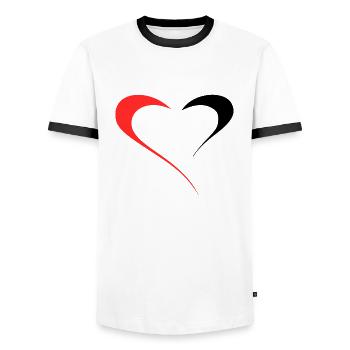 Dualité de l’Amour - Deux Faces Rouge/Noir - T-shirt contrasté Homme - blanc/noir - Devant - AI Model Female 172 light (172cm) & AI Model Male 178 dark (178cm)