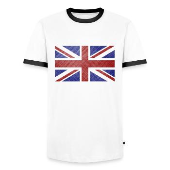 Grunge Union Jack Flag - Men's Ringer Shirt - white/black - Front - AI Model Female 172 light (172cm) & AI Model Male 178 dark (178cm)