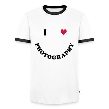 Photography - Men's Ringer Shirt - white/black - Front - AI Model Female 172 light (172cm) & AI Model Male 178 dark (178cm)