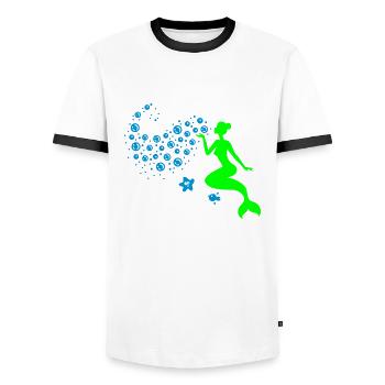 Meerjungfrau - Mermaid Kiss - Nixe - See - 3C - Männer Kontrast-T-Shirt - Weiß/Schwarz - Vorne - AI Model Female 172 light (172cm) & AI Model Male 178 dark (178cm)