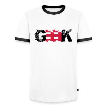 Geek Farbabdruck - Men's Ringer Shirt - white/black - Front - AI Model Female 172 light (172cm) & AI Model Male 178 dark (178cm)