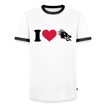 I love dragons - Men's Ringer Shirt - white/black - Front - AI Model Female 172 light (172cm) & AI Model Male 178 dark (178cm)