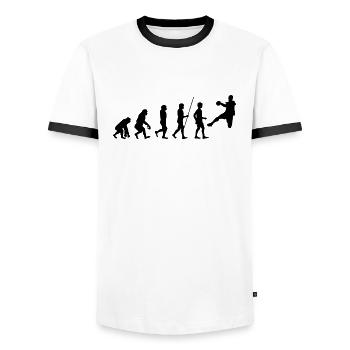 Joueur de Handball Evolution Cadeau Handball Noir - T-shirt contrasté Homme - blanc/noir - Devant - AI Model Female 172 light (172cm) & AI Model Male 178 dark (178cm)