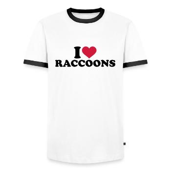 I love Raccoon - Men's Ringer Shirt - white/black - Front - AI Model Female 172 light (172cm) & AI Model Male 178 dark (178cm)