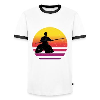 Kampfsport Damen Herren Aikido Aikidoka Martial Ar - Männer Kontrast-T-Shirt - Weiß/Schwarz - Vorne - AI Model Female 172 light (172cm) & AI Model Male 178 dark (178cm)