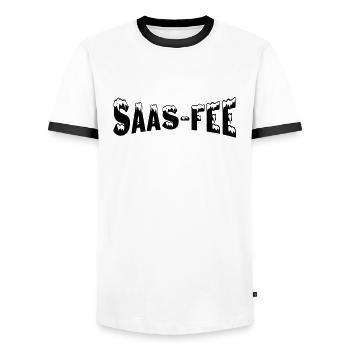 Saas-fee Skiort T-Shirt - Männer Kontrast-T-Shirt - Weiß/Schwarz - Vorne - AI Model Female 172 light (172cm) & AI Model Male 178 dark (178cm)