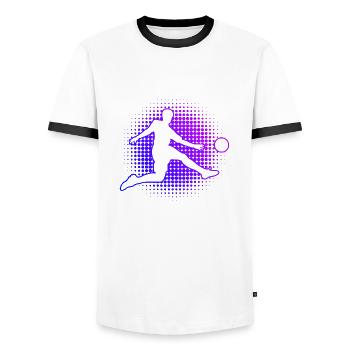 Footballeurs masculins féminins jouant au football - T-shirt contrasté Homme - blanc/noir - Devant - AI Model Female 172 light (172cm) & AI Model Male 178 dark (178cm)
