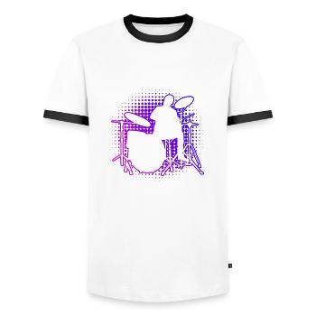 Drum Kit Schlagzeug Damen Schlagzeuger Herren - Männer Kontrast-T-Shirt - Weiß/Schwarz - Vorne - AI Model Female 172 light (172cm) & AI Model Male 178 dark (178cm)