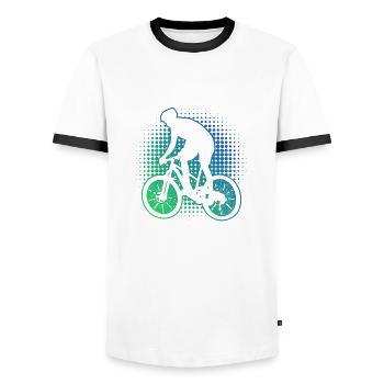 Women Mountain Bike Cyclist Mountain Bike - Men's Ringer Shirt - white/black - Front - AI Model Female 172 light (172cm) & AI Model Male 178 dark (178cm)