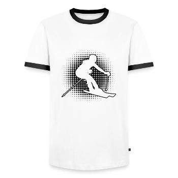 Skier Skiing Women Ski Stunt Ski Freestyle Ski - Men's Ringer Shirt - white/black - Front - AI Model Female 172 light (172cm) & AI Model Male 178 dark (178cm)
