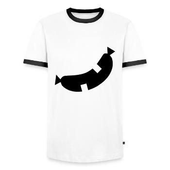 Glückliche Wurst - Männer Kontrast-T-Shirt - Weiß/Schwarz - Vorne - AI Model Female 172 light (172cm) & AI Model Male 178 dark (178cm)