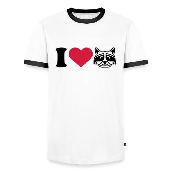 I love Raccoon - Men's Ringer Shirt - white/black - Front - AI Model Female 172 light (172cm) & AI Model Male 178 dark (178cm)