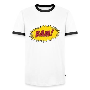 Comic Book BAM! - Men's Ringer Shirt - white/black - Front - AI Model Female 172 light (172cm) & AI Model Male 178 dark (178cm)