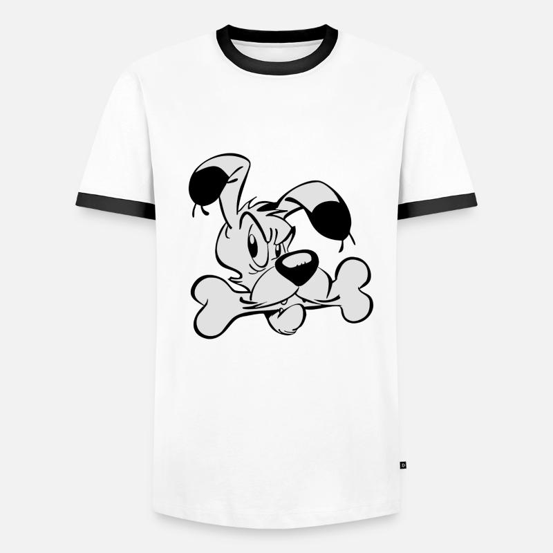 Asterix & Obelix - Idefix mit Knochen - Männer Kontrast-T-Shirt - Weiß/Schwarz