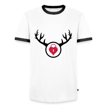 Cocu - Le cadeau d'anniversaire de l'homme à cornes - T-shirt contrasté Homme - blanc/noir - Devant - AI Model Female 172 light (172cm) & AI Model Male 178 dark (178cm)