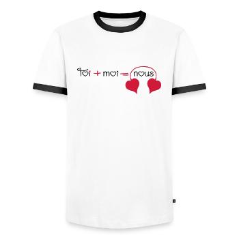 Toi + Moi = Nous coeurs (1c) - Men's Ringer Shirt - white/black - Front - AI Model Female 172 light (172cm) & AI Model Male 178 dark (178cm)