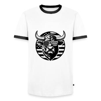 Bull with USA glasses - Men's Ringer Shirt - white/black - Front - AI Model Female 172 light (172cm) & AI Model Male 178 dark (178cm)