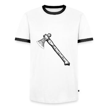 Vintage Axe Illustration – Rustic Axe - Men's Ringer Shirt - white/black - Front - AI Model Female 172 light (172cm) & AI Model Male 178 dark (178cm)