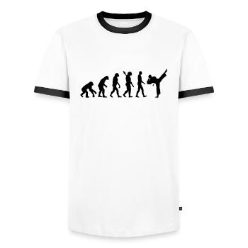 Evolution Karate - Männer Kontrast-T-Shirt - Weiß/Schwarz - Vorne - AI Model Female 172 light (172cm) & AI Model Male 178 dark (178cm)