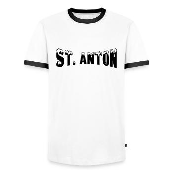 St Anton ski resort (snow) - Men's Ringer Shirt - white/black - Front - AI Model Female 172 light (172cm) & AI Model Male 178 dark (178cm)