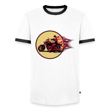 Motorcycle chopper cool steel helmet fire - Men's Ringer Shirt - white/black - Front - AI Model Female 172 light (172cm) & AI Model Male 178 dark (178cm)