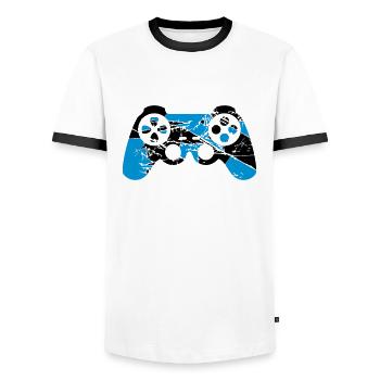cracks old scratches cool blue design controllers - Men's Ringer Shirt - white/black - Front - AI Model Female 172 light (172cm) & AI Model Male 178 dark (178cm)