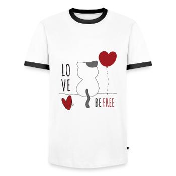 Chat avec coeur Chat amour animal Chats - T-shirt contrasté Homme - blanc/noir - Devant - AI Model Female 172 light (172cm) & AI Model Male 178 dark (178cm)