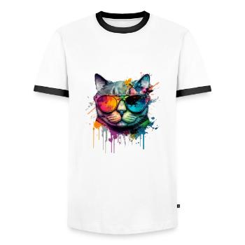 Cool Cheeky Graffiti Cat Maine Coon Persian - Men's Ringer Shirt - white/black - Front - AI Model Female 172 light (172cm) & AI Model Male 178 dark (178cm)